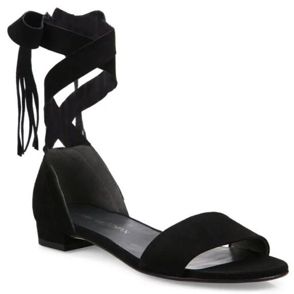Stuart Weitzman Corbata Black Suede Ankle Wrap Sandals, size 8 - Picture 1 of 10